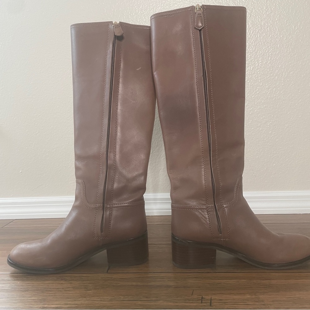 Tory Burch tan brown Leather Knee-High Boots zip up boots fall boots block heel - Picture 12 of 16